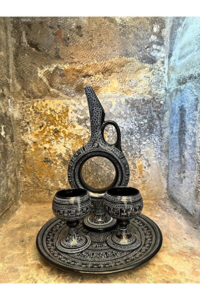 Güray seramik Rapido Serisi Hitit Desenli Siyah Halkalı Set Sürahi Seti Özel ...