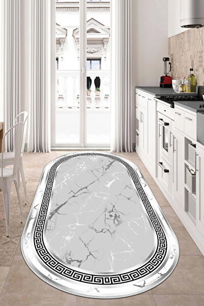 Thalia Home Kaymaz Tabanlı Yıkanabilir Baskılı Oval Mutfak Halısı