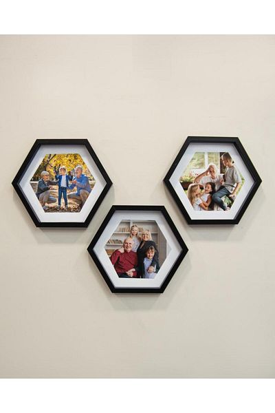 Nobbystar Adhesive Disconnect Large Size Black Hexagonal Photo Frame - Pack of 3