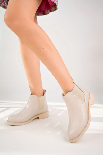 Nexs Kadın Bej Cilt Çift Lastikli Bot