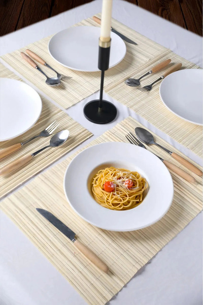 klasik yaşam 3 Adet Bambu Dikdörtgen Ahşap Katlanabilir Amerikan Servis Tabak Altlık - Runner Supla