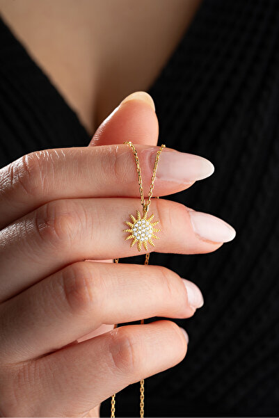 ESSARE 925 Ayar Gümüş Gold Kaplama Güneş Model Kolye