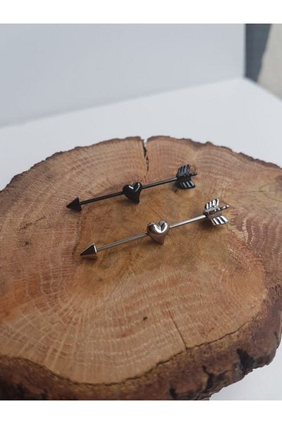 Karınca Piercing Silver Color Heart Arrow Pattern Ear Bridge Piercing (industrial Piercing)