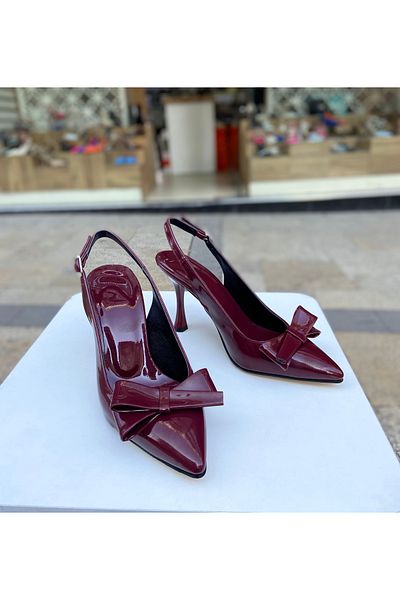 Gloriys Ayakkabı & Çanta Claret Red Patent Leather Bow 9 cm Heeled Shoes 0930