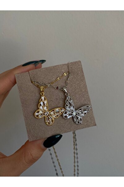 h&b design jewel Çelik Baget Taşlı Kelebek Kolye