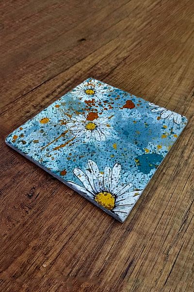 Begoloni Stone Decor Natural Stone Trivet 20x20cm Daisy Patterns Printed Stone Trivet 349