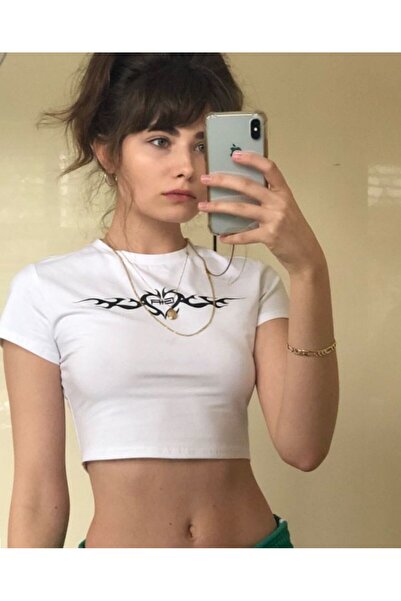 Gofeel Y2k Gothic Dark Heart Μπλουζάκι με στάμπα με μισό μπλουζάκι και κοντό ...