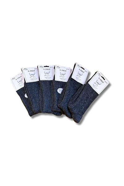 FIRAT Yün Kadın Antrasit Kışlık 6 Çift Geleneksel Dokulu Çorap Seti