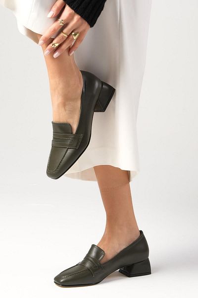 Mio Gusto Cecille Green Color Blunt Toe Short Heeled Women's Shoes