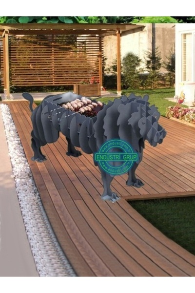 ENDÜSTRİ GRUP Endüstri Grup - Aslan Figürü Heykel Kömürlü Mangal Barbekü Izga...