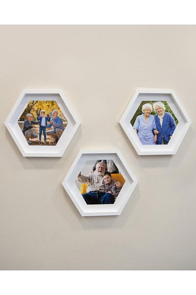 Nobbystar Ramă foto hexagonală albă de dimensiuni mari, adezivă, detașabilă - pachet de 3