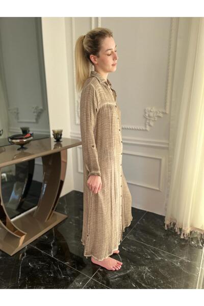 Bohemian Kadın Organik Pamuk Uzun Gömlek Elbise Kimono