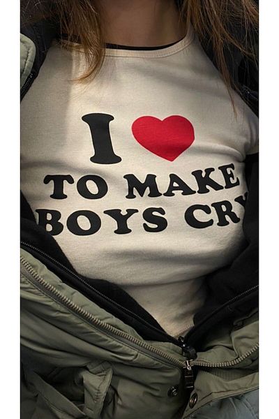 Gofeel Y2k To Make Boys Cry Heart Printed Half T-shirt Crop Blouse