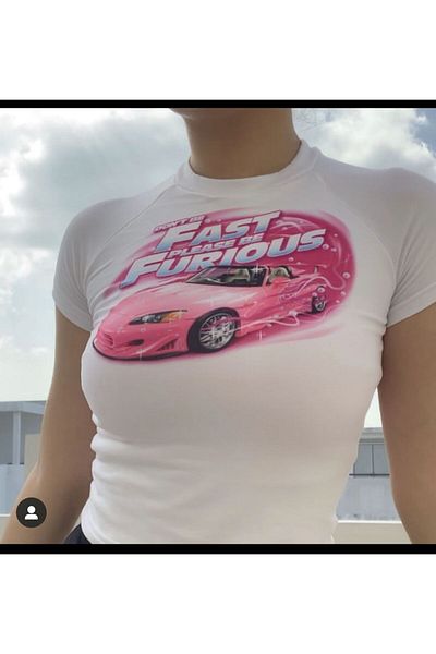 Gofeel Y2k Fast Furious Car Printed Half T-shirt Crop Blouse