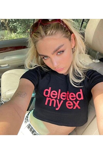 Gofeel تي شيرت قصير مطبوع عليه عبارة "Deleted My Ex" Y2K