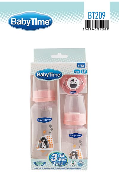 Babytime BT209 3-Piece Baby Bottle Pacifier Set PP Pink