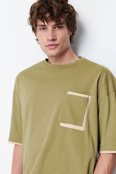 Trendyol Collection Χακί Color Blocked Oversize βαμβακερό μπλουζάκι - TMNSS22TS0527