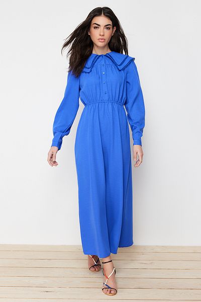Trendyol Modest Πλεκτό λινό φόρεμα με μπλε γιακά μωρό TCTSS24EB00061