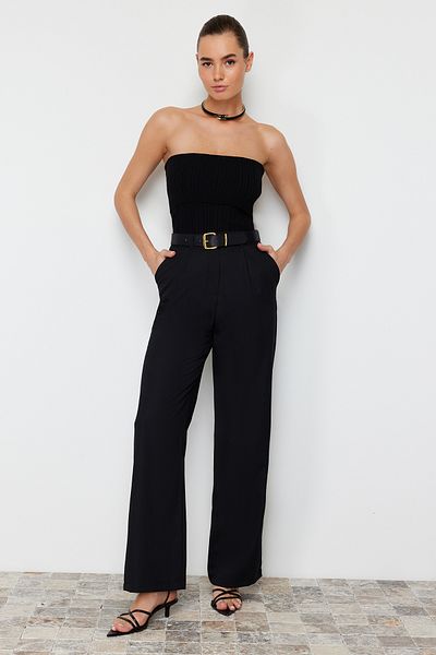 Trendyol Collection Black Wide Leg/Wide Leg Woven Kalhoty TWOSS24PL00084