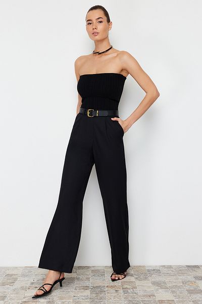 Trendyol Collection Black Wide Leg/Wide Leg Woven Kalhoty TWOSS24PL00084