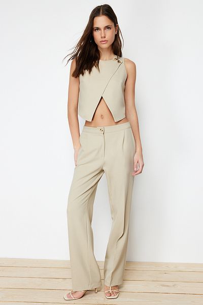 Trendyol Collection Mink Straight Cut Ribbed Woven Trousers TWOSS24PL00009