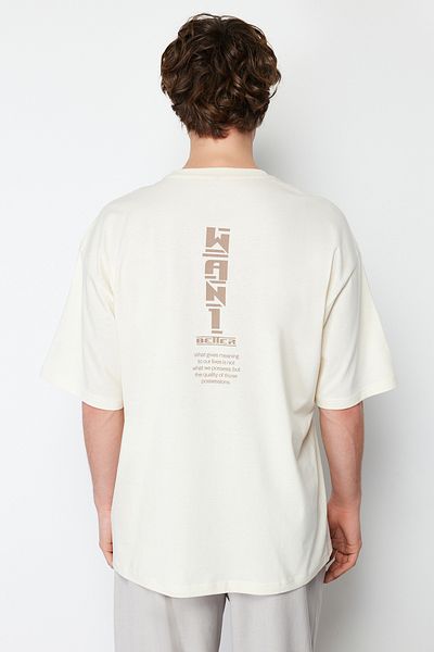Trendyol Collection OverSize STone Color Back Potištěné 100% tričko - TMNSS24TS00054