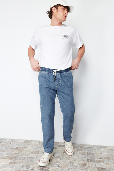 Trendyol Collection Světle modrá Wide Fit - 100% bavlna Regular Fit Volné džíny TMNAW24JE00025