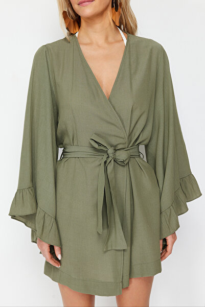 Trendyol Collection Khaki Belted Mini Woven Flounce Kimono & Kaftan TBESS21KM0002