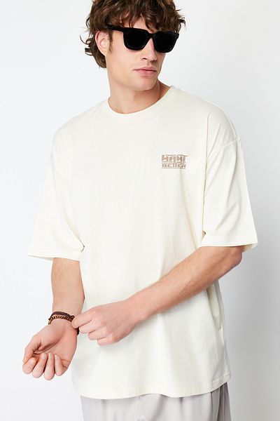 Trendyol Collection OverSize STone Color Back Potištěné 100% tričko - TMNSS24TS00054