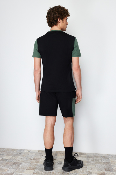 Trendyol Collection Black Color Blocked Regular Fit Knitted Shorts Pajamas Set TMNSS24PT00003