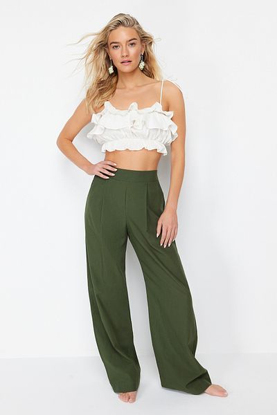 Trendyol Collection Khaki gewebte Strandhose aus 100 % Baumwolle TBESS24PL00002