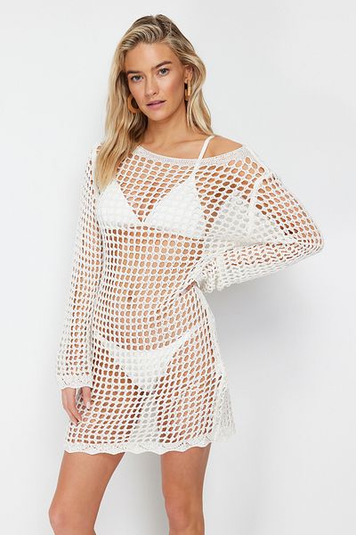 Trendyol Collection Mini ekrü kötöttáru strandruha - TBESS24EL00065
