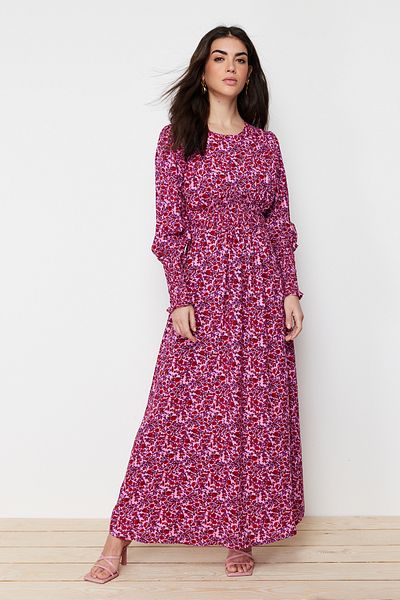 Trendyol Modest Pink Floral Waist Opening Form Viscose Woven Dress TCTSS24EB00093