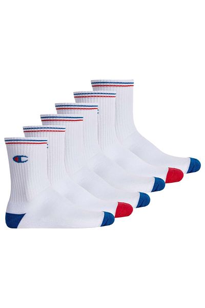 Champion 6 Paar Unisex-Crew-Socken – mit Logo und Streifen-Detail