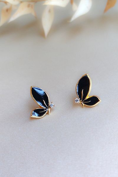 COSİTA Small Zircon Stone Butterfly Black Fairy Women's Earrings