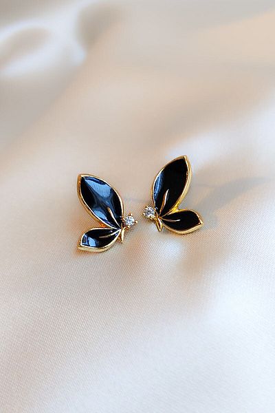 COSİTA Small Zircon Stone Butterfly Black Fairy Women's Earrings
