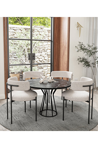 AVVİO Metal Teddy Sandalye 90x90 Yuvarlak Kum Saati Ayak Mutfak Masası Takımı...