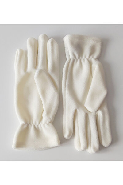 Mrey Women's Ecru Thermal Winter Fleece Closed Fingers Gloves Drawstring Beret Neck Collar Hat Set of 2