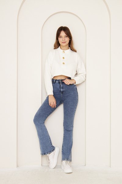 MEGOMEL Πολύχρωμο Crop φούτερ με λεπτομέρεια με κουμπί