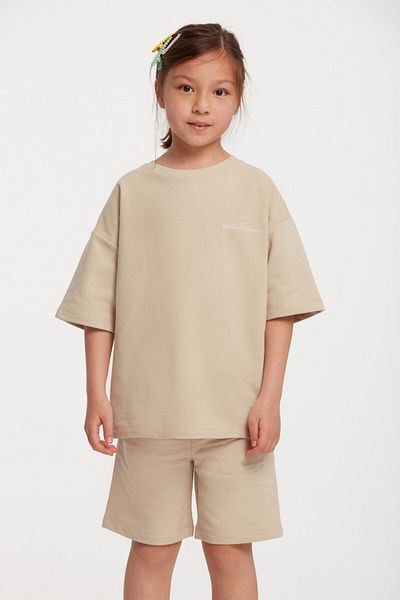 GRIMELANGE Calı Girl's Crew Neck Beige Tracksuit Set