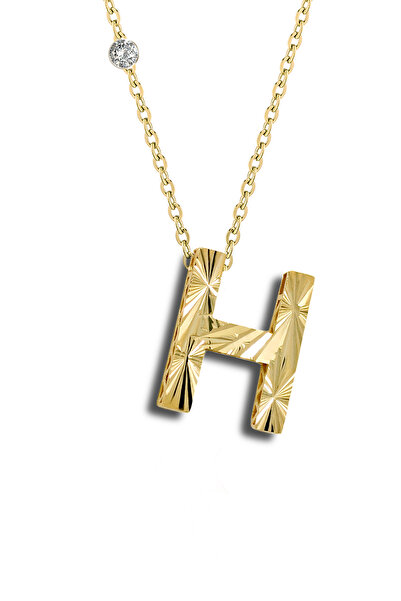 Demas Gold 14 Ayar Altın Pırlantalı H Harfi Kolye