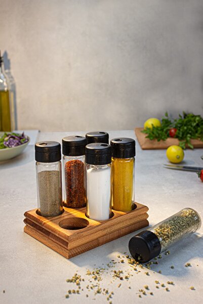KukiWood طقم توابل فيرا 6 قطع، طقم توابل 6 قطع مع حامل خشبي 2