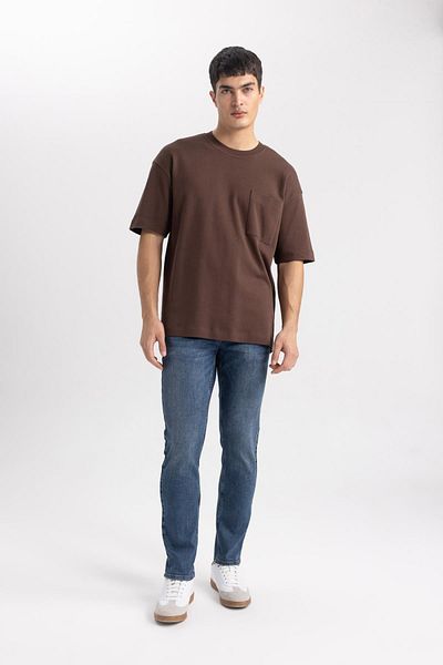 DeFacto Oversize Crew Neck 100% βαμβακερό βαρύ μπλουζάκι - κοντομάνικο T3661az24sp