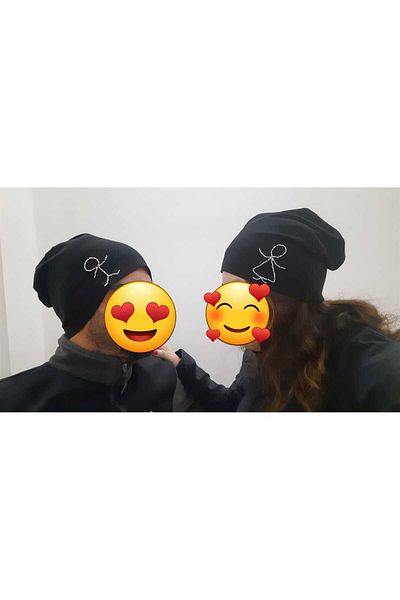 A Bunch Lover beret, Valentine's day gift, 2 pieces of combed cotton beret, lovers' cap, black beret, beanie with heart