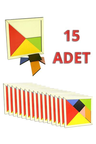 Capellawoodworks 15'li Tangram Seti (7 Parça Eğitici Renkli Ahşap Akıl Zeka M...