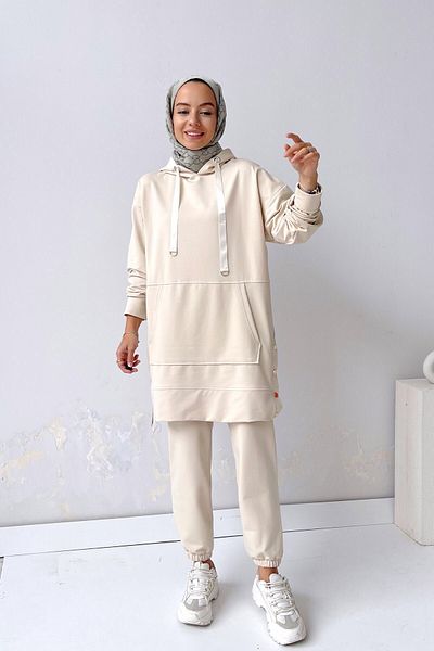 Ka Hijab Hijab Suit with Snap Fasteners - Beige