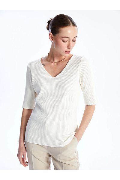 LC Waikiki LCWAIKIKI Basic V-Neck Plain Short Sleeve Women's Knitwear Sweater