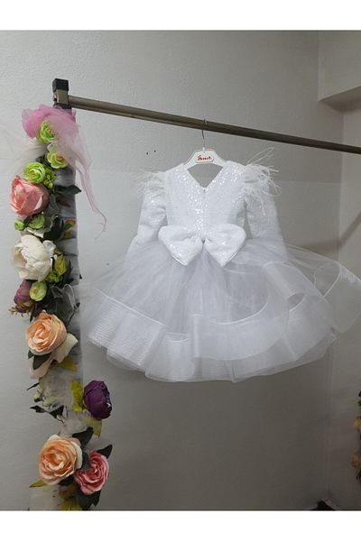 Kidstore Κοριτσίστικο Λευκό Φόρεμα Κυματιστό Φόρεμα