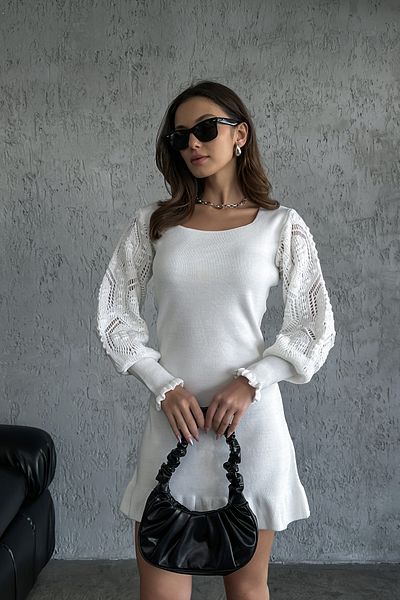 nosia fashion Λεπτομέρεια με δαντέλα με λαιμόκοψη σούπερ μίνι φούστα με βολάν Λευκό φόρεμα