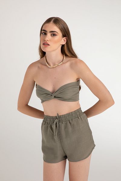 SHEISMONO Muslin Knot Crop Top Χακί
